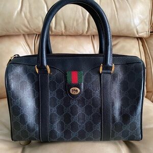 RARE! Authentic Gucci Boston Satchel GG Bag Black Web Stripe